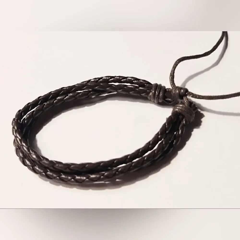 Men's bracelet leather‎ braided layered brown new d45